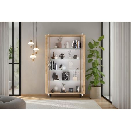 Vitrine 130 cm LUCIUS avec 2 portes en décor chêne cadiz