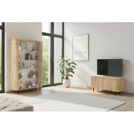 Vitrine 130 cm LUCIUS avec 2 portes en décor chêne cadiz