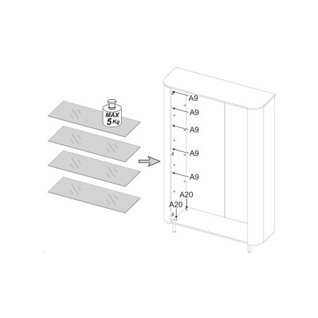 Vitrine 130 cm LUCIUS avec 2 portes en décor chêne cadiz