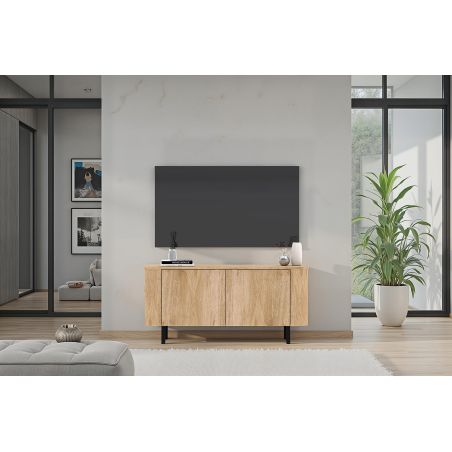 Meuble TV 120 cm LUCIUS avec 2 portes en décor chêne cadiz