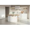 Table ilot de cuisine 130 cm OCTAVE en blanc brillant et décor chêne cadiz