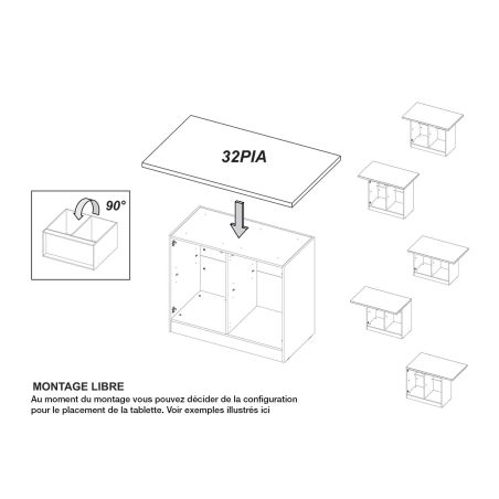 Table ilot de cuisine 130 cm OCTAVE en blanc brillant et décor chêne cadiz
