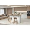 Table ilot de cuisine 160 cm OCTAVE 3 portes en blanc brillant et décor chêne cadiz