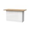 Table ilot de cuisine 160 cm OCTAVE 3 portes en blanc brillant et décor chêne cadiz
