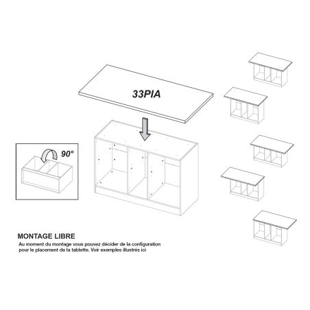 Table ilot de cuisine 160 cm OCTAVE 3 portes en blanc brillant et décor chêne cadiz