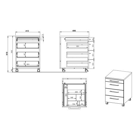 Caisson de bureau 4251 PRADES en décor chêne Grandson et graphite
