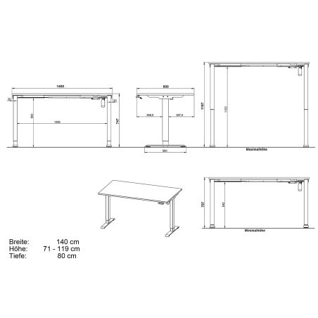 8023 PRADES 140 cm réglable en hauteur électriquement, coloris blanc