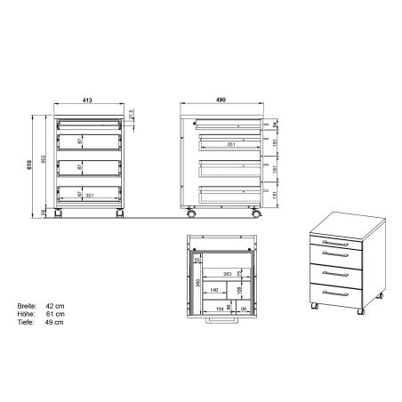 Caisson de bureau 4251 PRADES en décor chêne Grandson et blanc