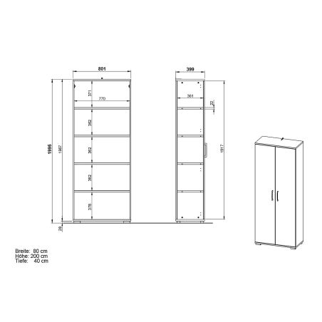 Armoire de bureau 4250 PRADES en décor chêne Grandson et blanc