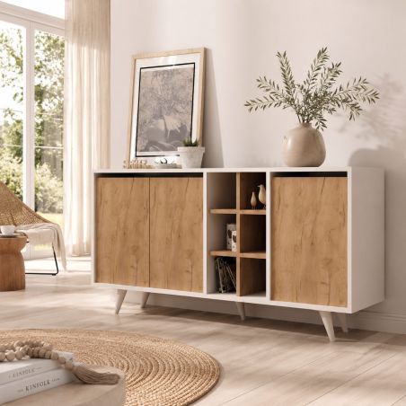 Buffet 140 cm BRAVA en décor blanc et chêne