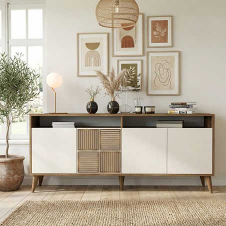 Buffet 180 cm MILANO en décor crème et noyer