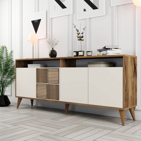 Buffet 180 cm MILANO en décor crème et noyer