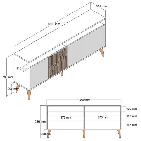 Buffet 180 cm MILANO en décor crème et noyer