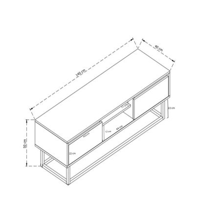 Meuble TV 140 cm BELINO en décor pin naturel avec 2 tiroirs et 2 niches