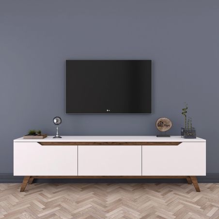 Meuble TV 180 cm ERIC en décor blanc et noyer