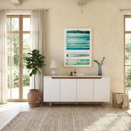 Buffet 180 cm ERIC en décor blanc et noyer