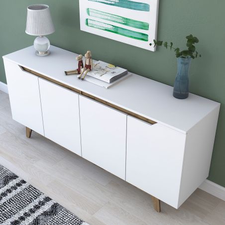 Buffet 180 cm ERIC en décor blanc et noyer
