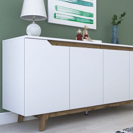 Buffet 180 cm ERIC en décor blanc et noyer