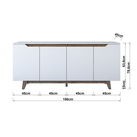Buffet 180 cm ERIC en décor blanc et noyer