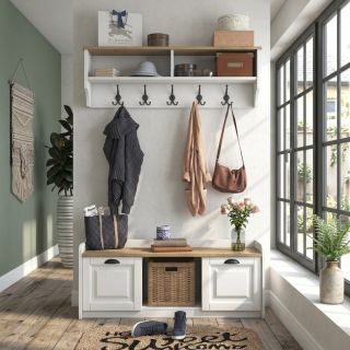 Ensemble de meubles pour entrée RALPH en décor blanc et noyer