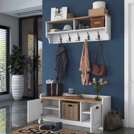 Ensemble de meubles pour entrée RALPH en décor blanc et noyer