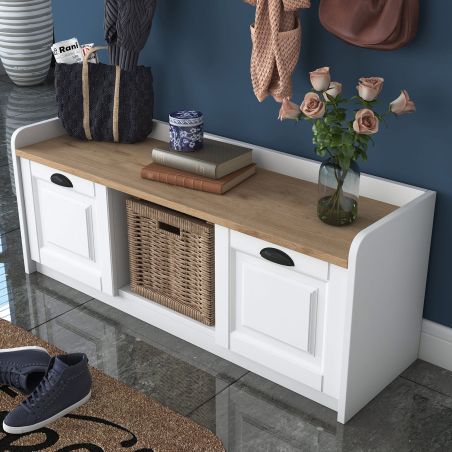 Ensemble de meubles pour entrée RALPH en décor blanc et noyer