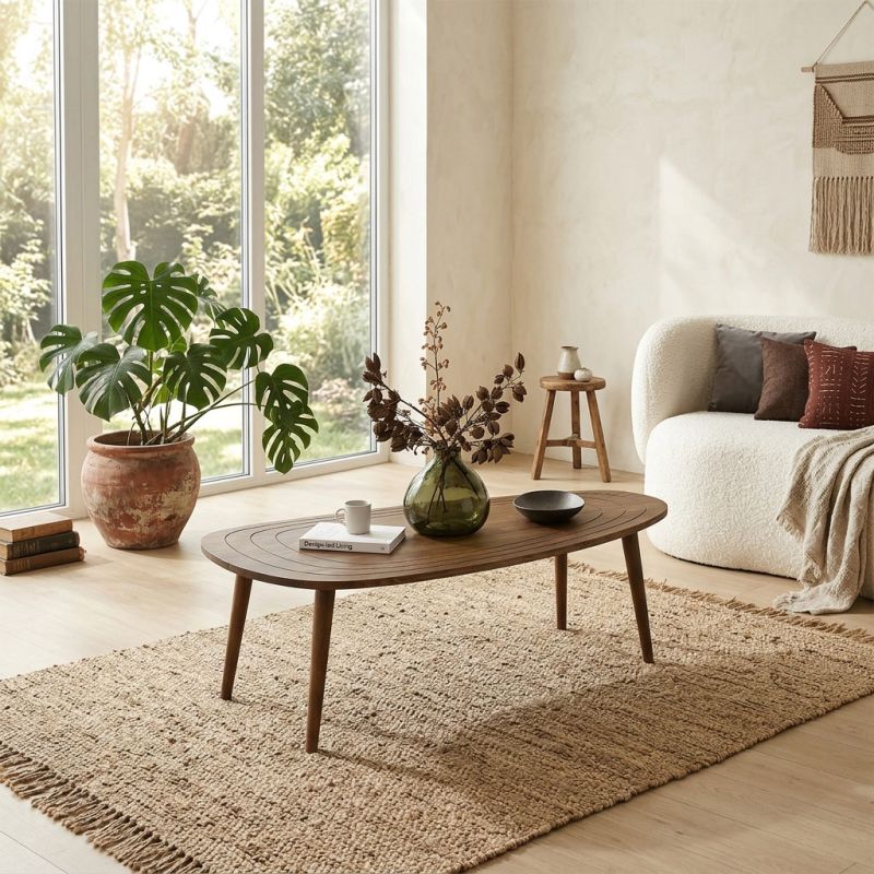 Table basse ovale 115 cm SWEET en bois de pin coloris noyer