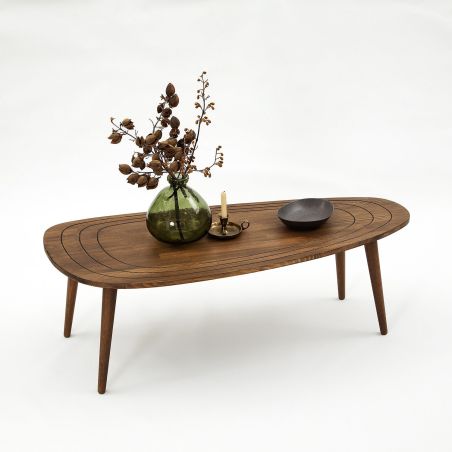 Table basse ovale 115 cm SWEET en bois de pin coloris noyer