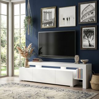 Meuble TV 192 cm BERLIOZ en décor blanc mat avec éclairage LED