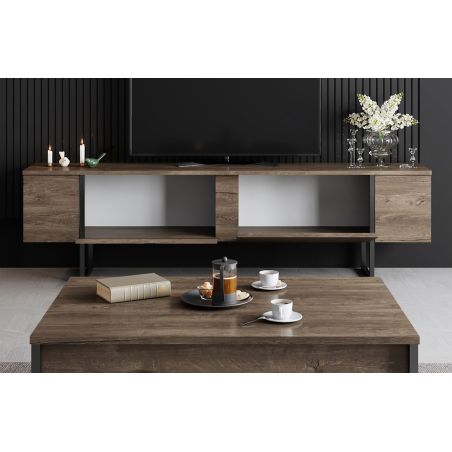 Meuble TV 180 cm LOUXOR en décor noyer