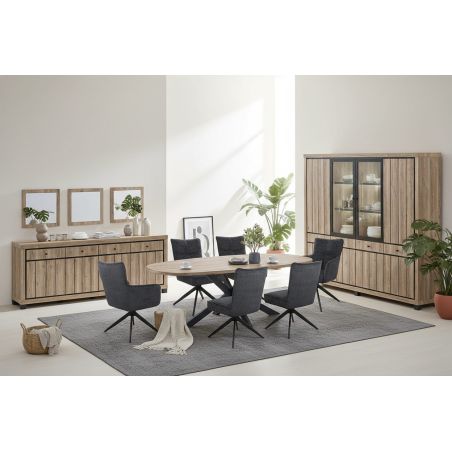 Vaisselier 240 cm GREGORY en décor chêne estival avec éclairage LED inclus
