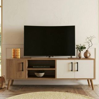 Meuble TV 150 cm EXODUS en décor chêne et blanc