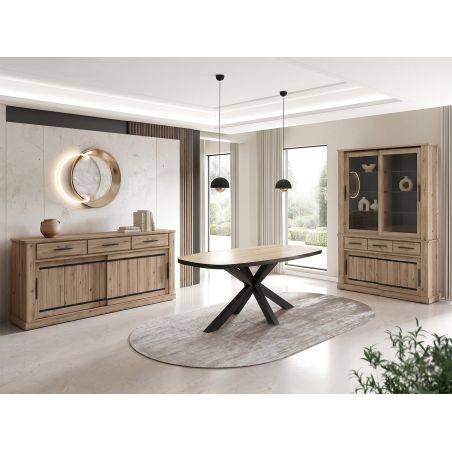 Vitrine 145 cm CURTIS en décor chêne cuivre