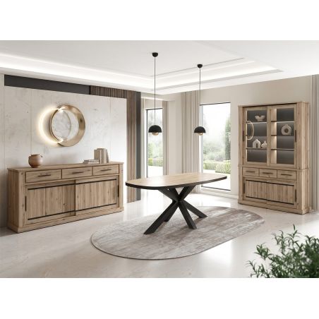 Vitrine 145 cm CURTIS en décor chêne cuivre