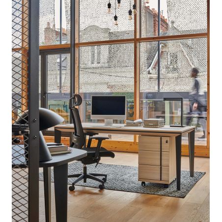 Bureau droit 170 cm ou 190 cm E-MOTION plateau décor chêne structuré