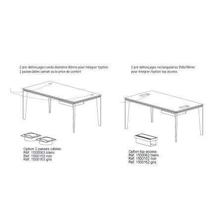 Bureau droit 170 cm ou 190 cm E-MOTION plateau décor chêne structuré