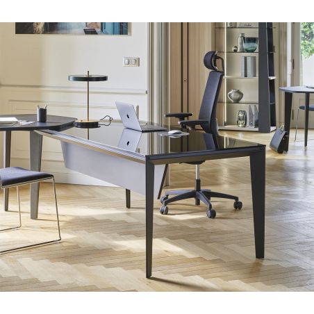 Voile de fond noir pour bureau 170 cmou 190 cm E-MOTION verre noir