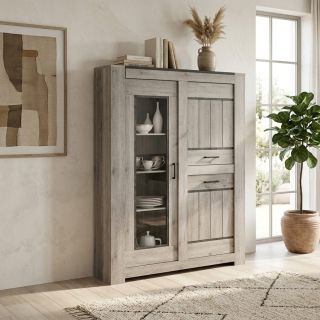 Vitrine SAWYER en décor chêne gris