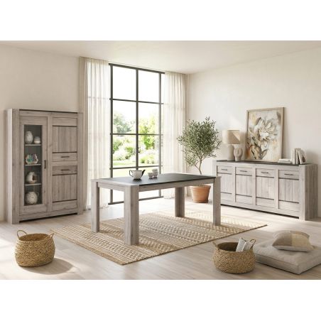 Table 180 cm SAWYER en décor chêne gris et pierre foncé