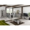 Table basse 130 cm SAWYER en décor chêne gris et imitation pierre foncé