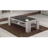 Table basse 130 cm SAWYER en décor chêne gris et imitation pierre foncé