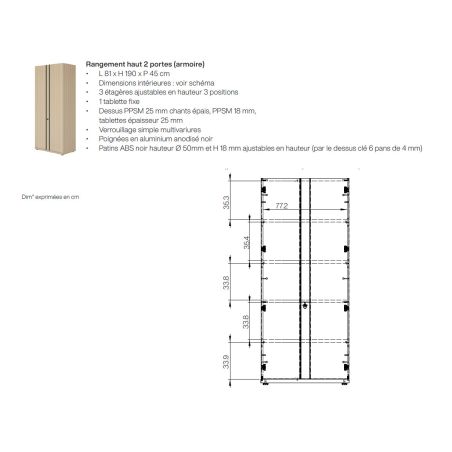 Armoire de rangement haut 2 portes E-MOTION chêne structuré