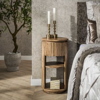 Table de chevet WAVY en bois de manguier avec 1 tiroir