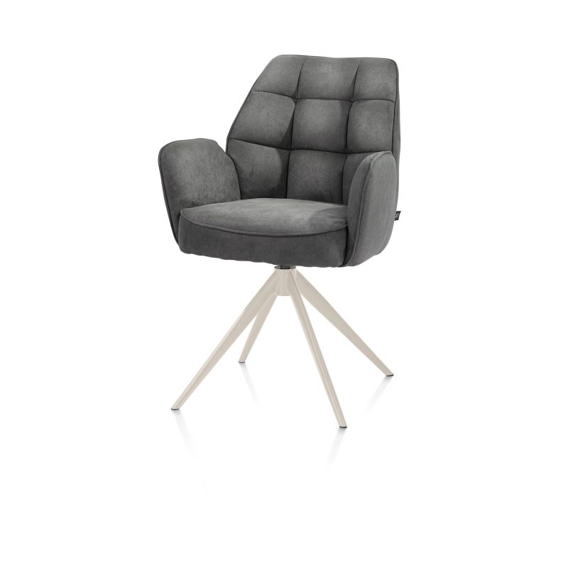 Bell, chaise à accoudoirs - piétement crème - pivotante - relax - confort ressorts - tissu Calabria
