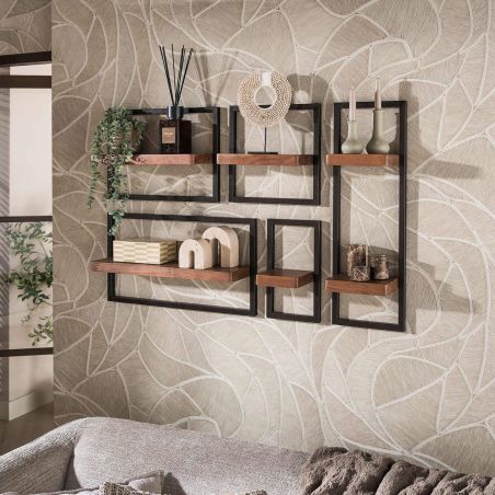 Set de 5 étagères murales TALOS en bois d'acacia brun et métal