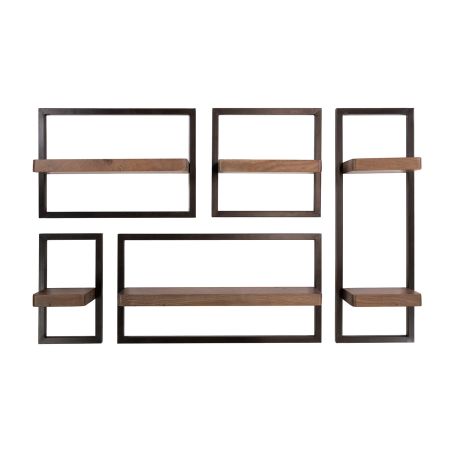Set de 5 étagères murales TALOS en bois d'acacia brun et métal