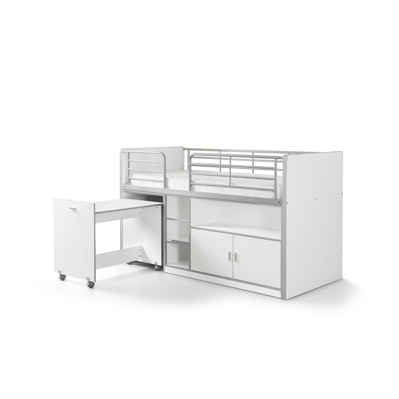 Lit combiné Dany avec bureau à roulettes blanc