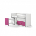 Lit combiné Dany avec bureau à roulettes blanc et fuchsia