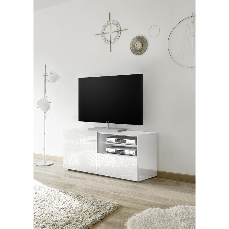 Meuble TV 1 porte - 1 tiroir CARO BLANC 122 cm