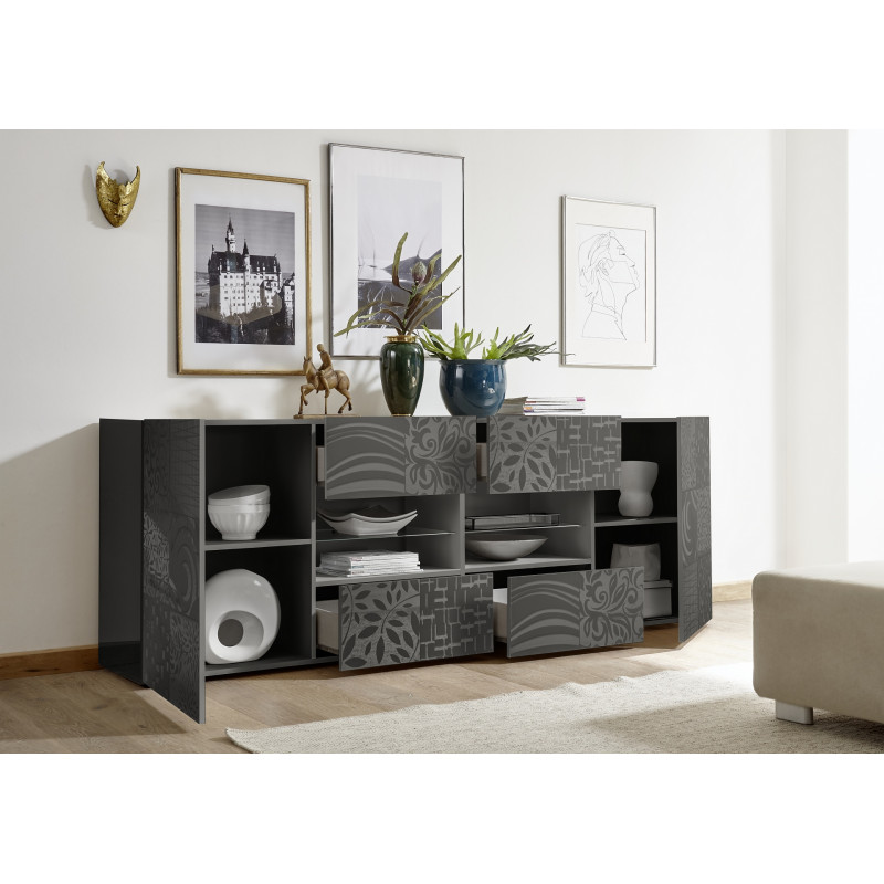 Buffet 2 portes - 4 tiroirs CARO GRIS 241 cm